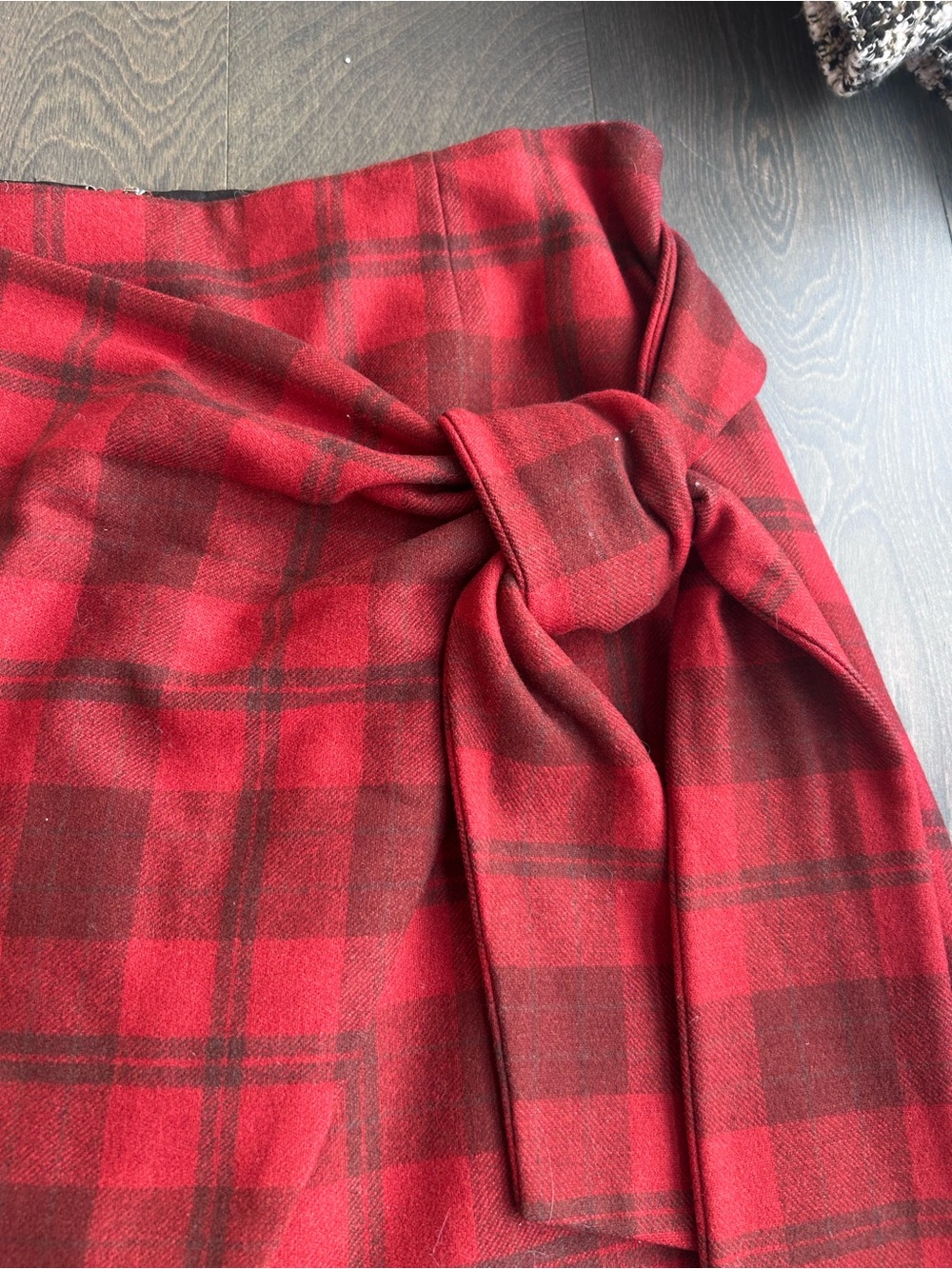 Wilfred Dorine Tartan Red Plaid Wrap Mini Skirt with Side Tie - Picture 5 of 10